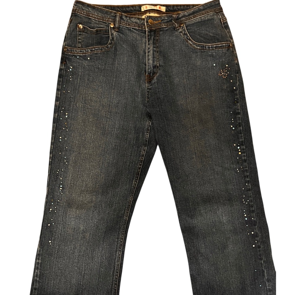 Bill Blass Jeanswear Size 12 Dark Wash Rhinestone Embellished Bootcut Jeans LK